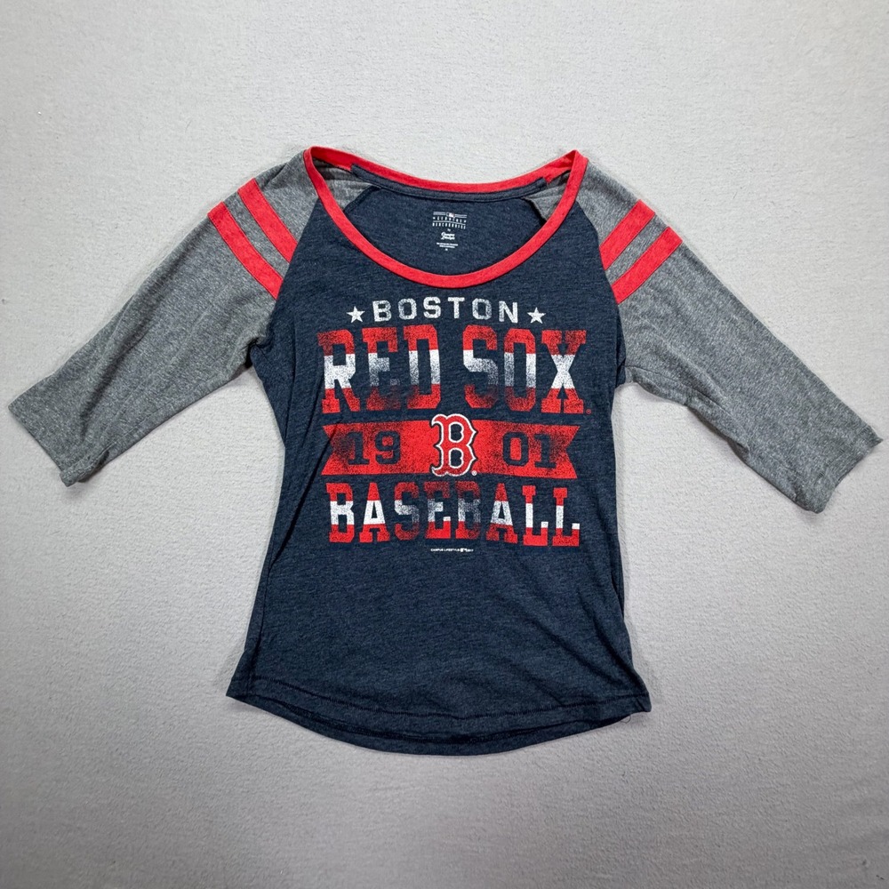 MLB Genuine Merchandise Women T-Shirt Slim Navy‎ Blue Raglan Red Sox M